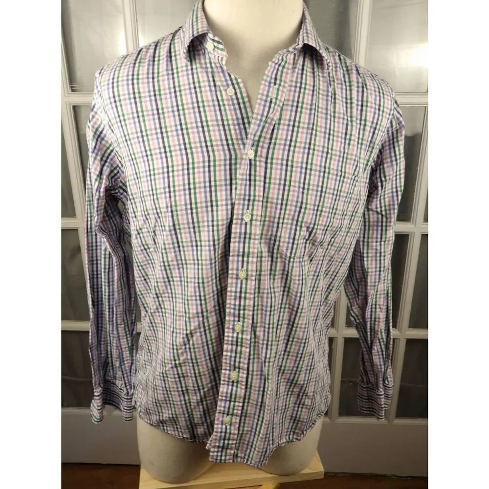 Gitman‎ Bros Mens Green Pink Purple Plaid Long Sleeve Button Down Shirt 16 35 Lg